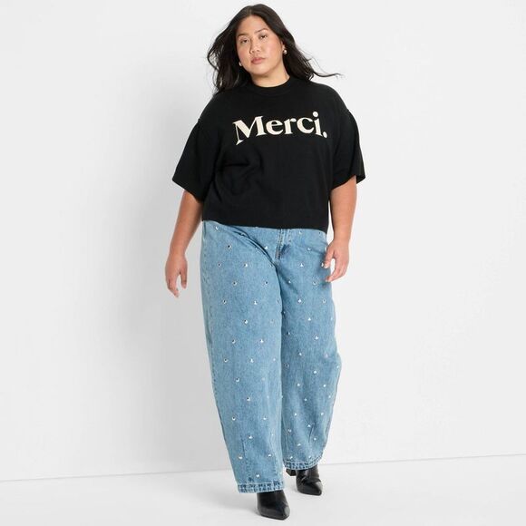 Future Collective - Women's Mid-Rise Studded Barrel Leg Jeans - Future Blue - Picture 3 of 3